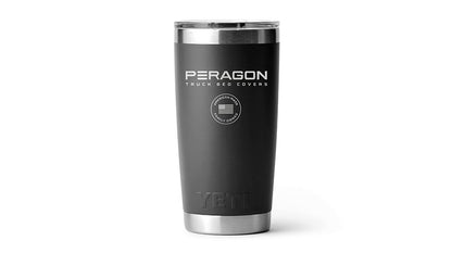 Black tumbler with silver rim and 'PERAGON' branding on a white background