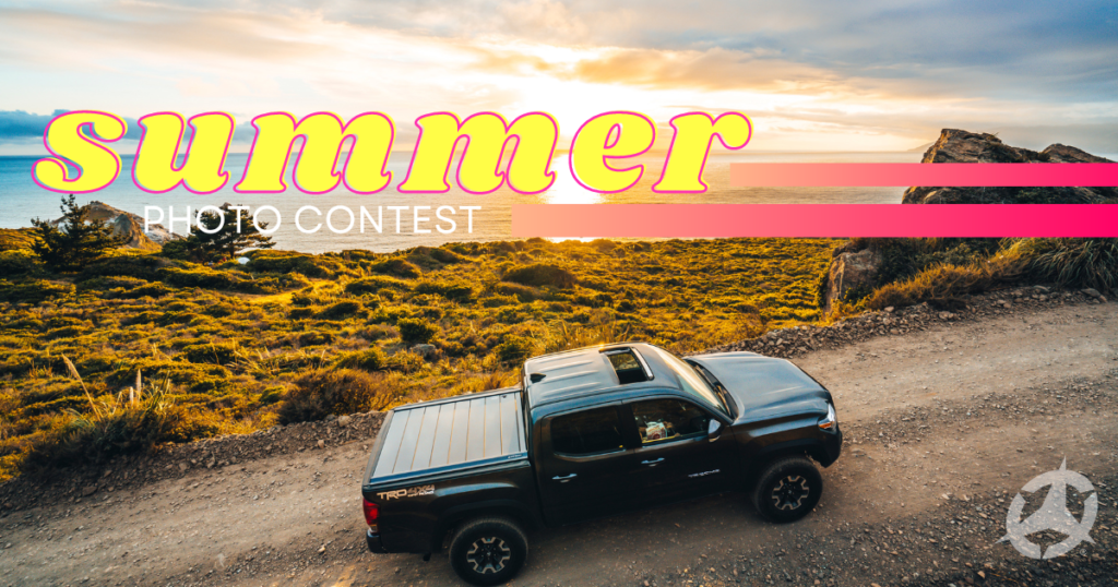 Peragon summer photo contest. Truck with ocean and sunset in the background.